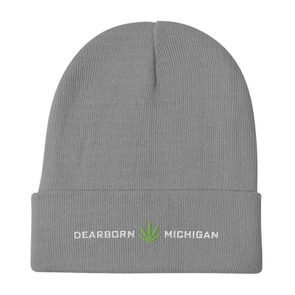 'Dearborn Michigan' Winter Beanie (w/Cannabis Leaf Outline) - Circumspice Michigan