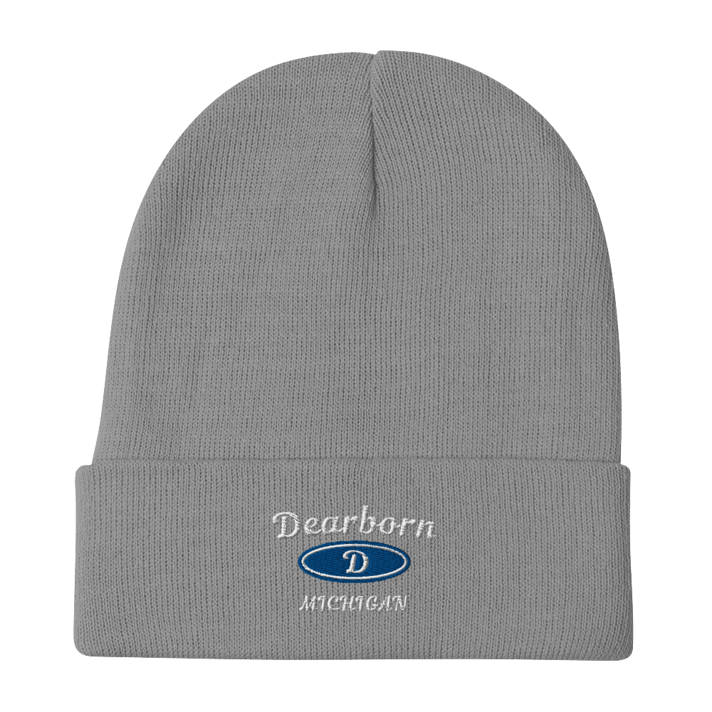 'Dearborn Michigan' Winter Beanie (w/ Parody Automotive Outline) - Circumspice Michigan