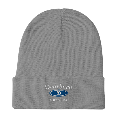 'Dearborn Michigan' Winter Beanie (w/ Parody Automotive Outline) - Circumspice Michigan