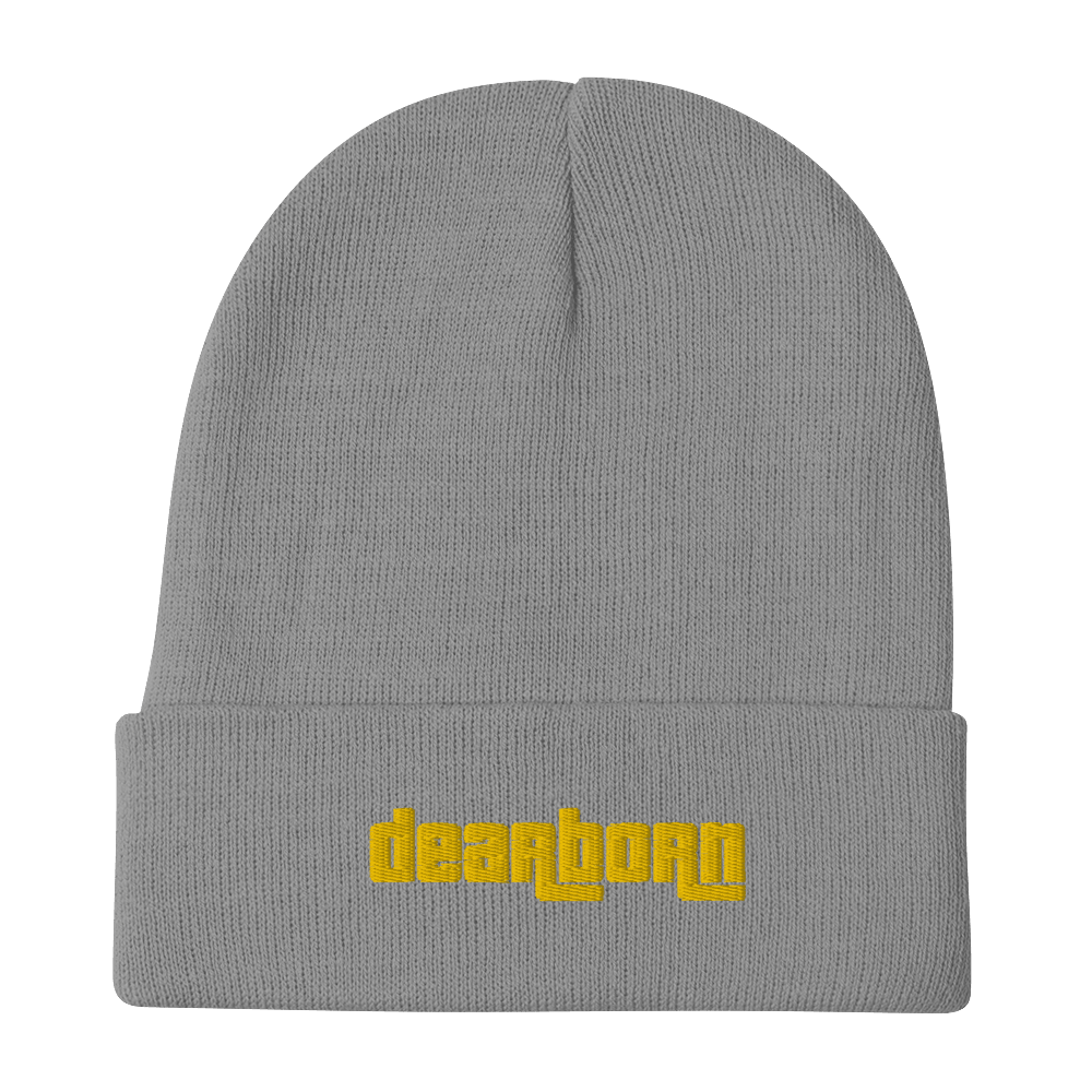 'Dearborn' Winter Beanie (1970's Font) | Gold Embroidery - Circumspice Michigan