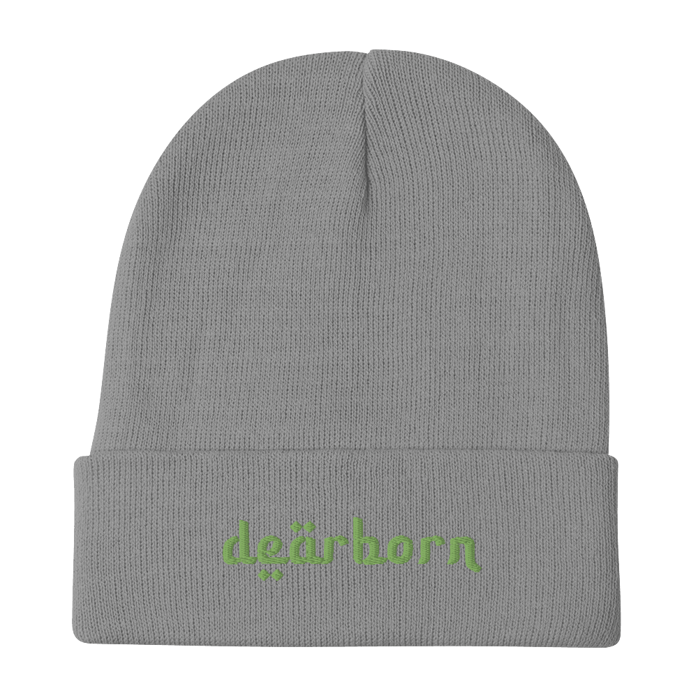 'Dearborn' Winter Beanie (Arabic-Style Font) | Green Embroidery - Circumspice Michigan