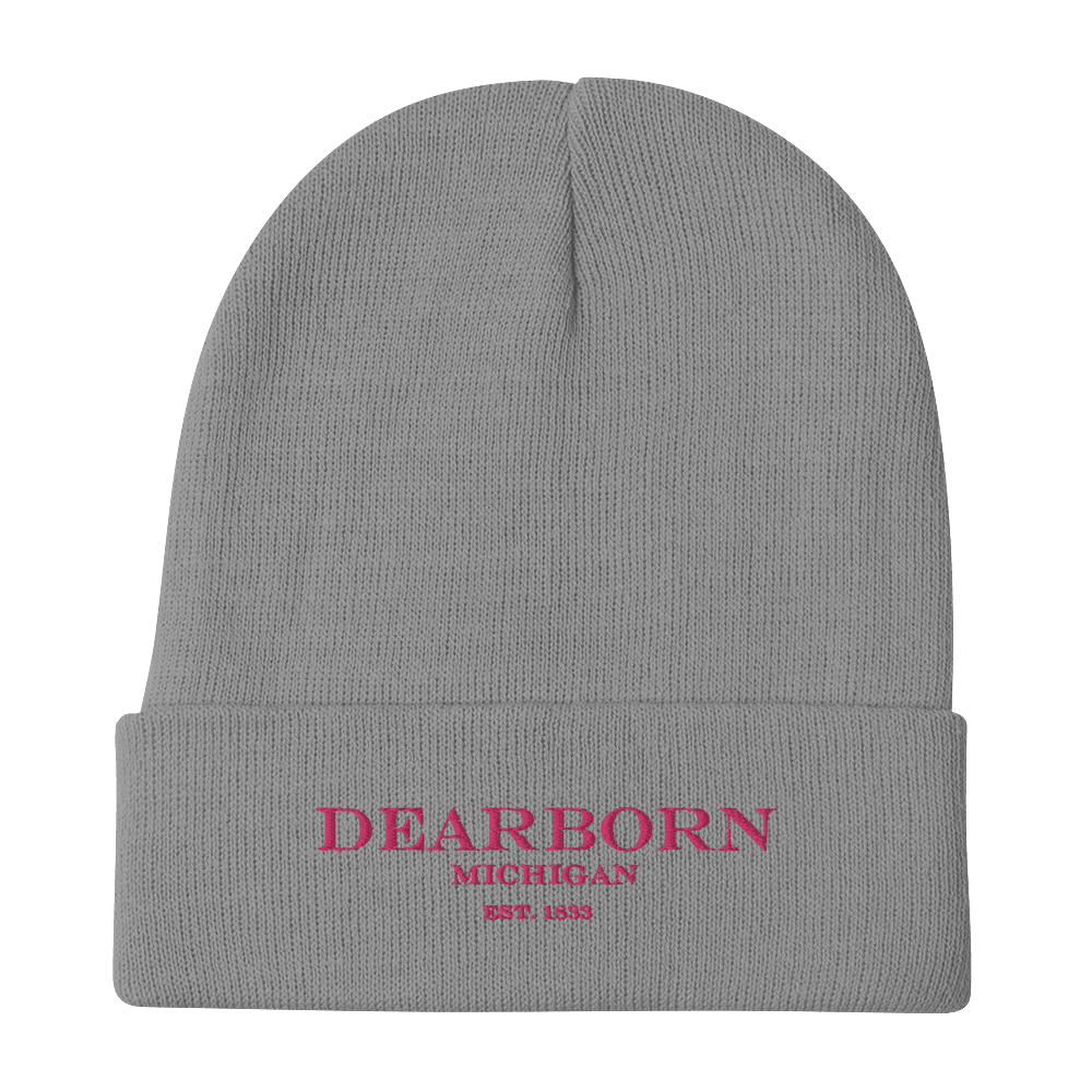 'Dearborn Michigan EST 1833' Winter Beanie | Pink Embroidery - Circumspice Michigan