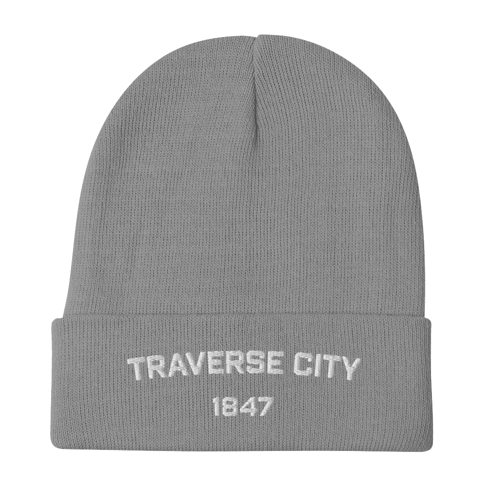 'Traverse City 1847' Winter Beanie | White Embroidery - Circumspice Michigan