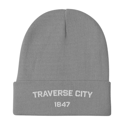 'Traverse City 1847' Winter Beanie | White Embroidery - Circumspice Michigan