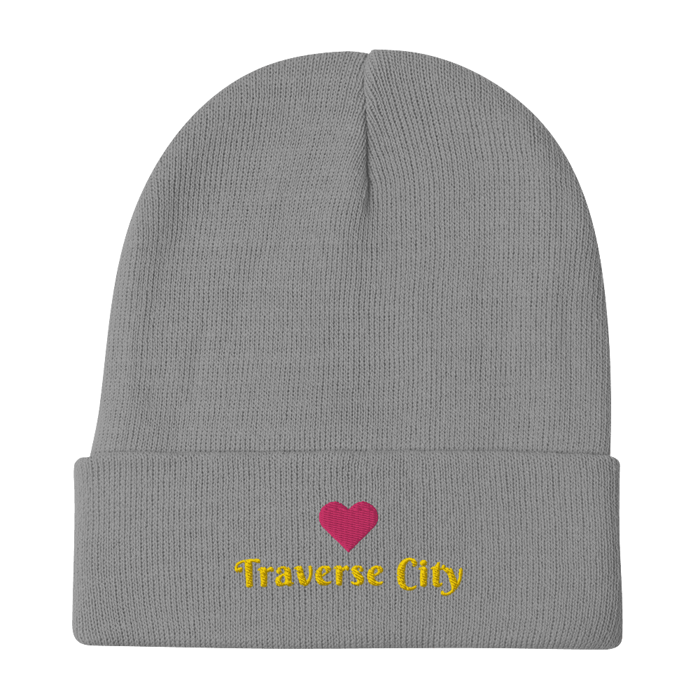 'Traverse City' Winter Beanie (w/ Heart Outline) - Circumspice Michigan