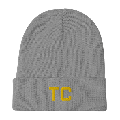 Traverse City 'TC' Winter Beanie (Athletic Font) | Gold Embroidery - Circumspice Michigan