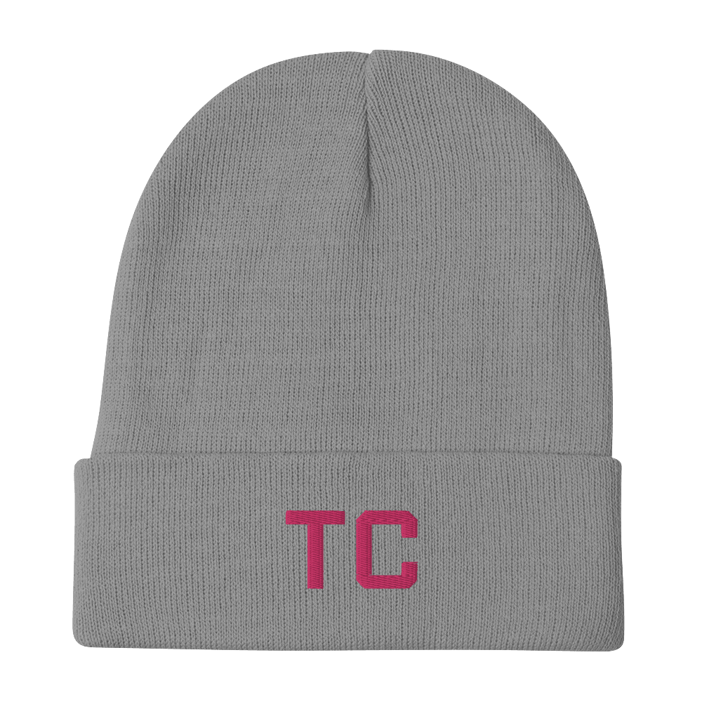 Traverse City 'TC' Winter Beanie (Athletic Font) | Pink Embroidery - Circumspice Michigan