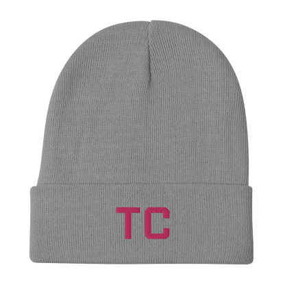 Traverse City 'TC' Winter Beanie (Athletic Font) | Pink Embroidery - Circumspice Michigan