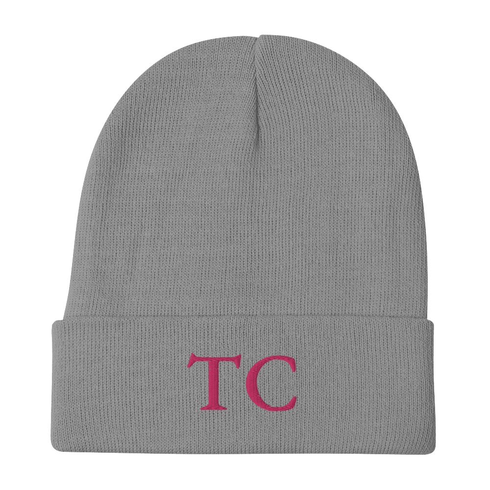 Traverse City 'TC' Winter Beanie (French Serif Font) | Pink Embroidery - Circumspice Michigan