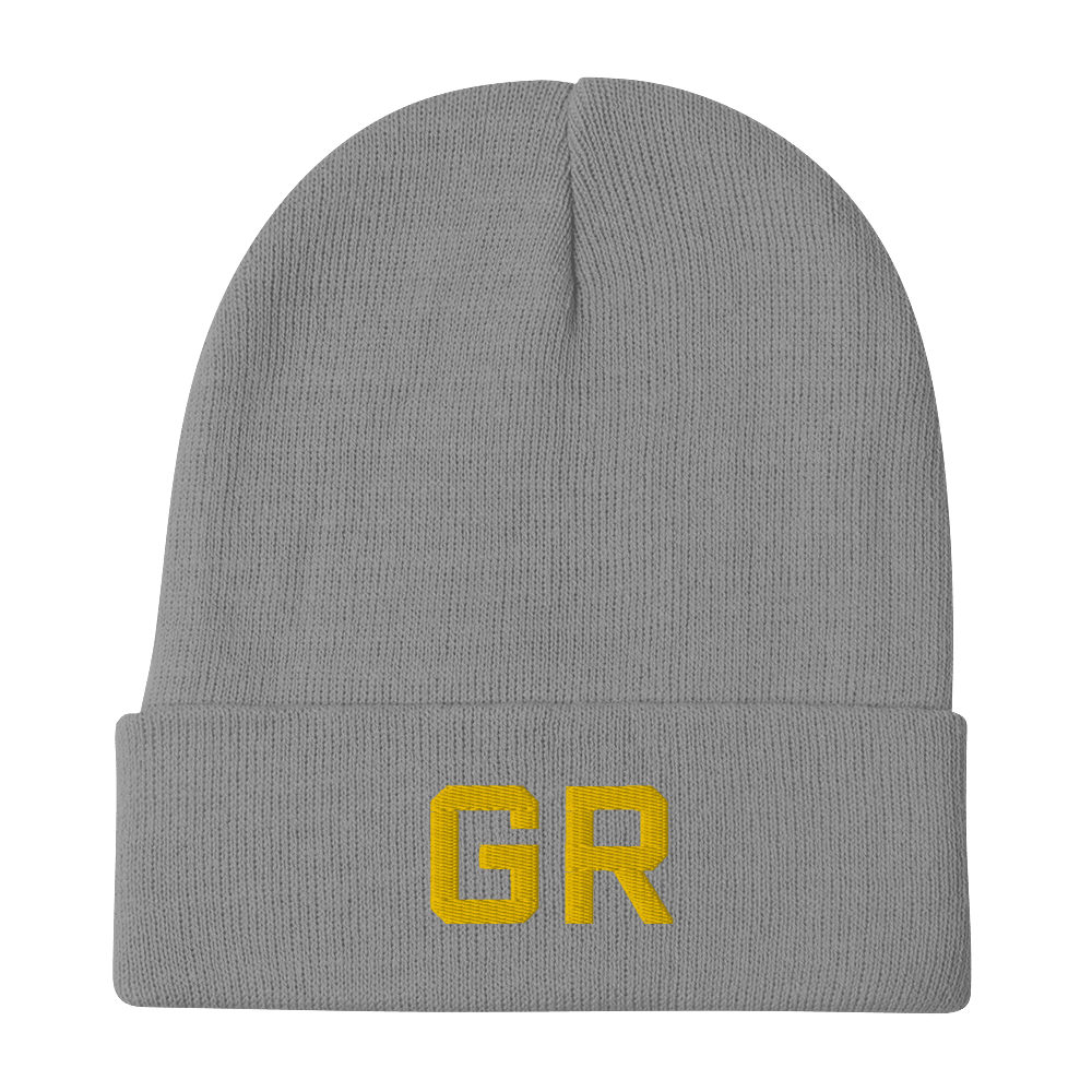 Grand Rapids 'GR' Winter Beanie (Athletic Font) | Gold Embroidery - Circumspice Michigan