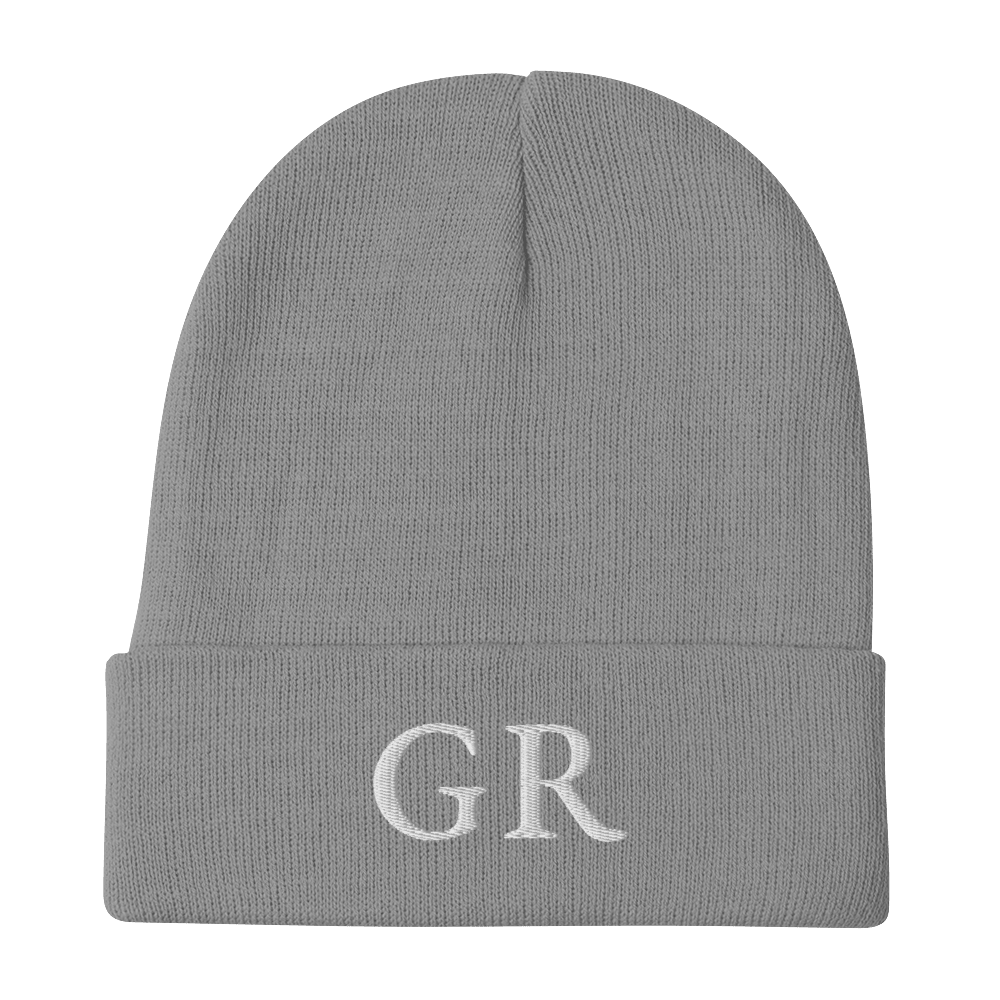 Grand Rapids 'GR' Winter Beanie (French Serif Font) | While/Black Embroidery - Circumspice Michigan