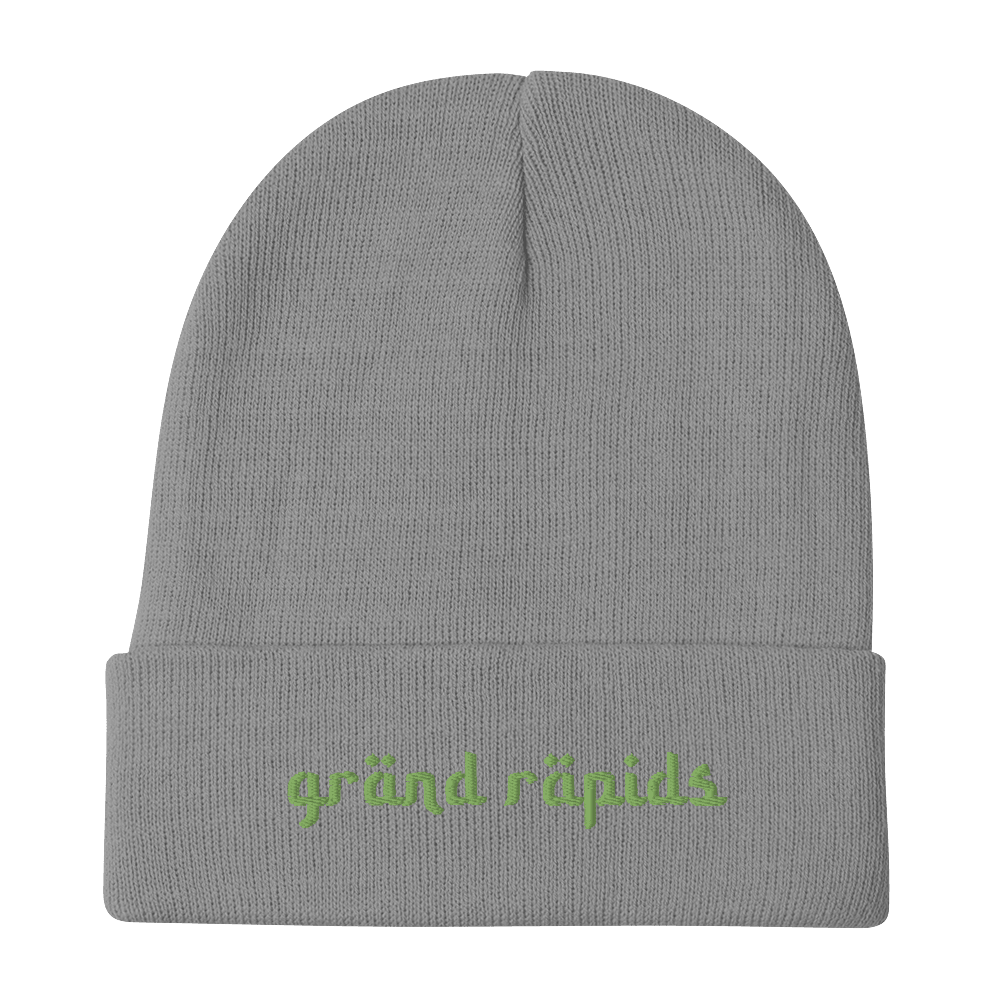 'Grand Rapids' Winter Beanie (Arabic Font) | Green Embroidery - Circumspice Michigan