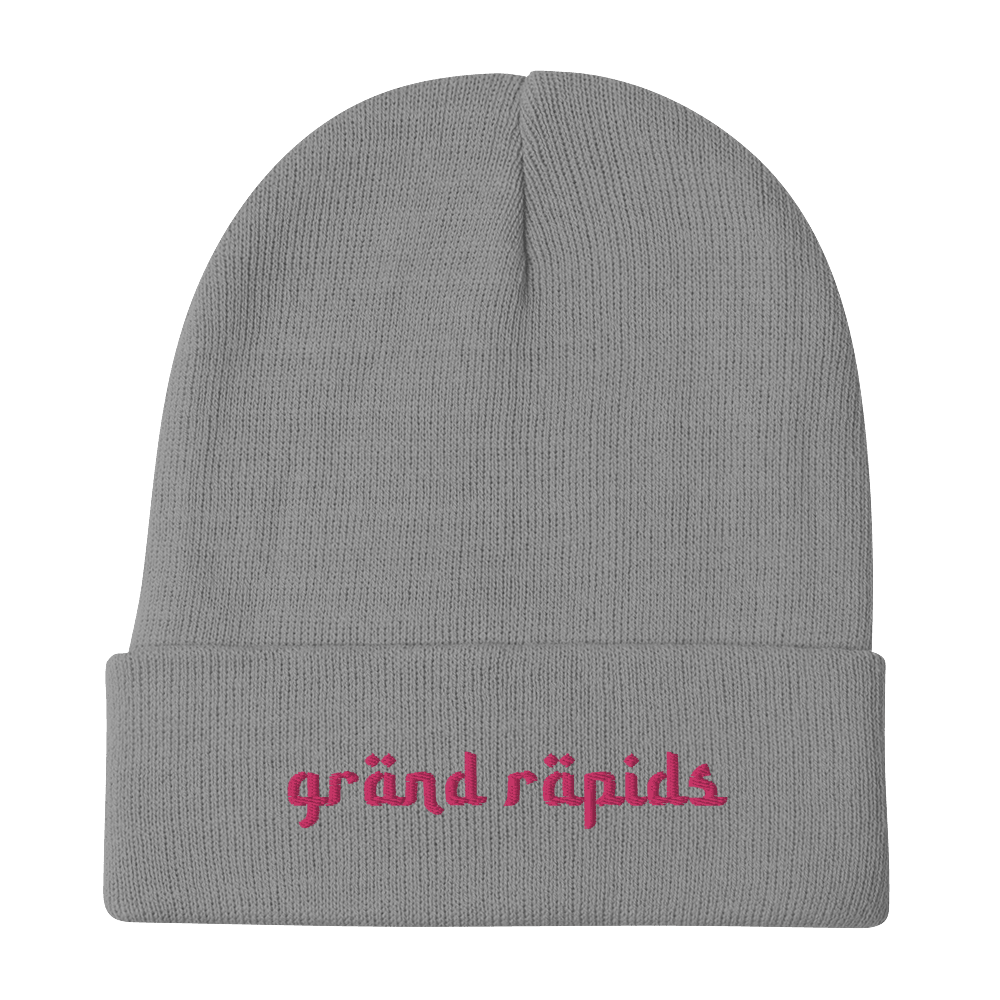 'Grand Rapids' Winter Beanie (Arabic Font) | Pink Embroidery - Circumspice Michigan