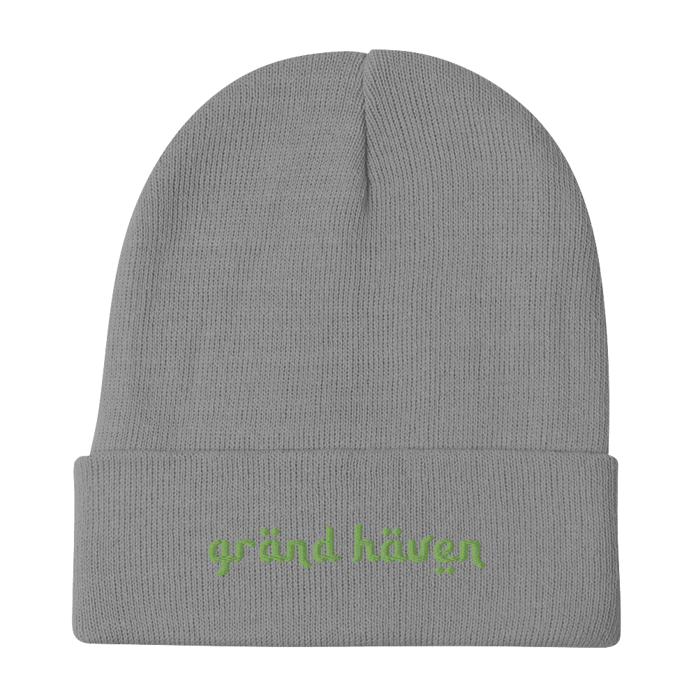 'Grand Haven' Winter Beanie (Arabic-Style Font) | Green Embroidery - Circumspice Michigan