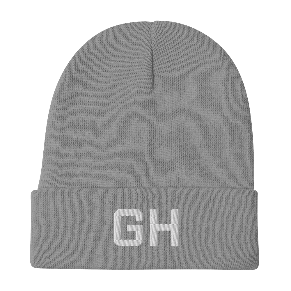 Grand Haven 'GH' Winter Beanie (Athletic Font) | White/Black Embroidery - Circumspice Michigan