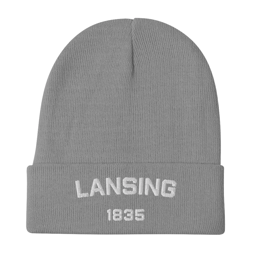 'Lansing 1835' Winter Beanie | White Embroidery - Circumspice Michigan