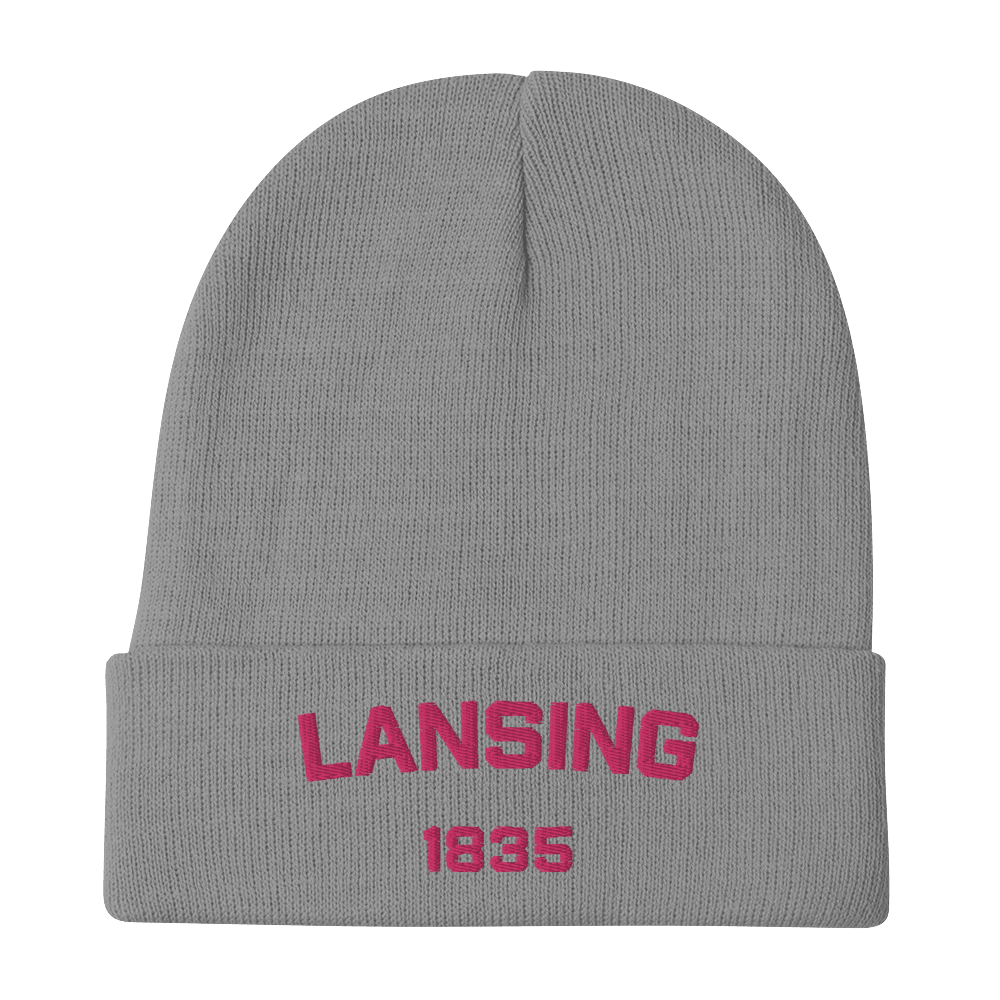 'Lansing 1835' Winter Beanie | Pink Embroidery - Circumspice Michigan