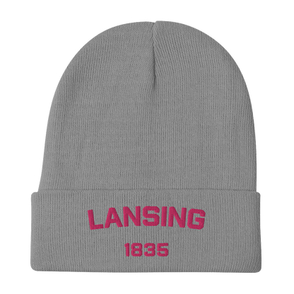 'Lansing 1835' Winter Beanie | Pink Embroidery - Circumspice Michigan