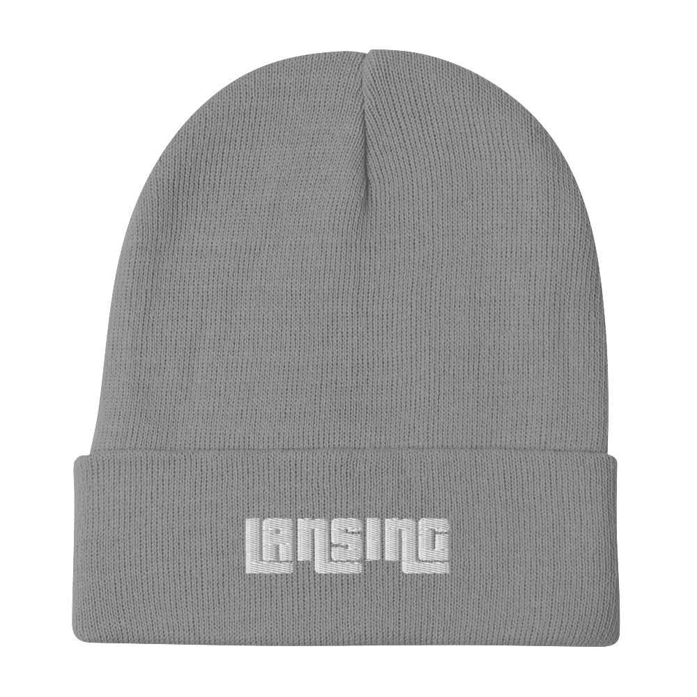 'Lansing' Winter Beanie (1970s Font) | White/Black Embroidery - Circumspice Michigan