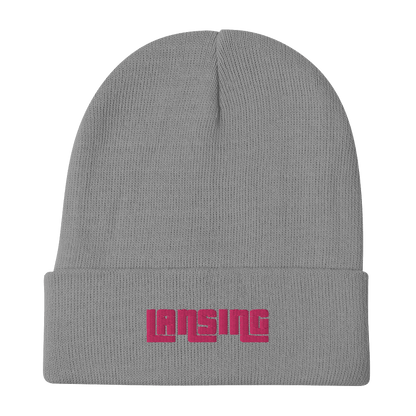 'Lansing' Winter Beanie (1970s Font) | Pink Embroidery - Circumspice Michigan