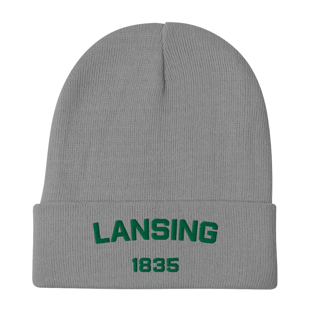 'Lansing 1835' Winter Beanie | Green Embroidery - Circumspice Michigan