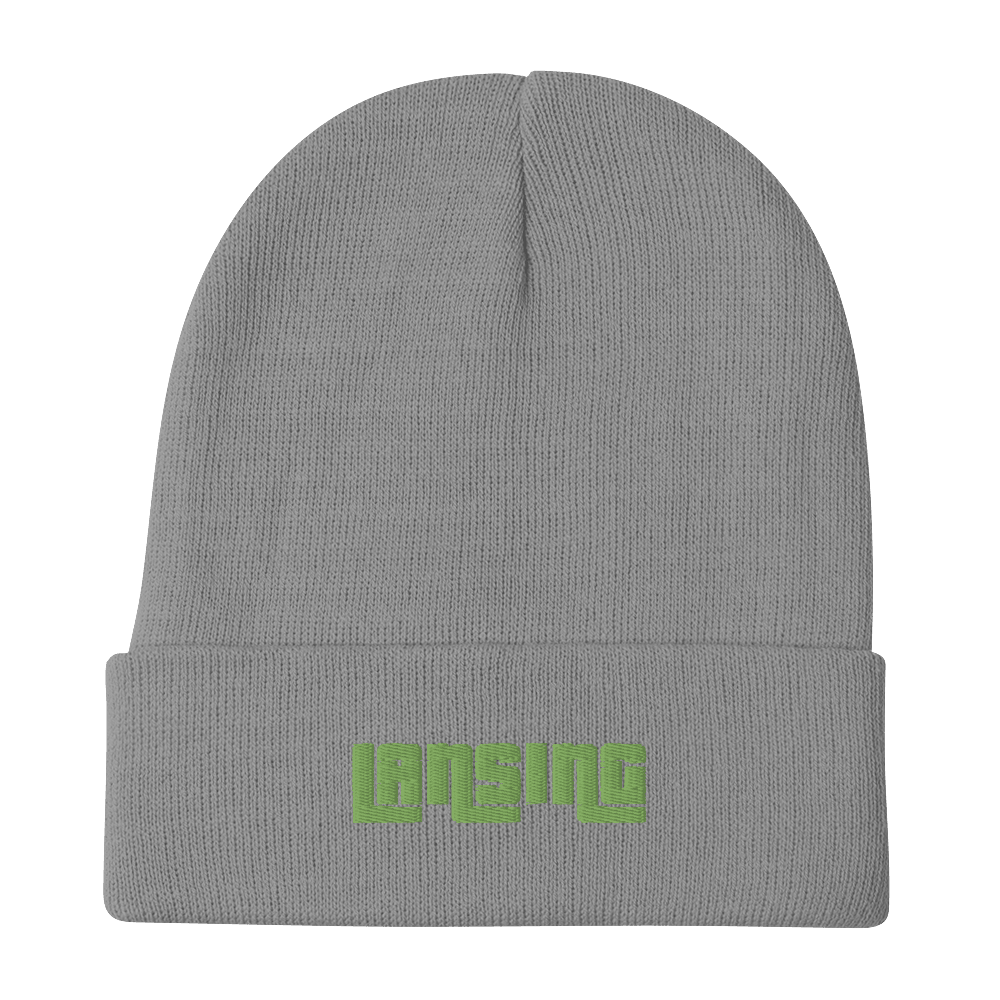 'Lansing' Winter Beanie (1970's Font) | Green Embroidery - Circumspice Michigan