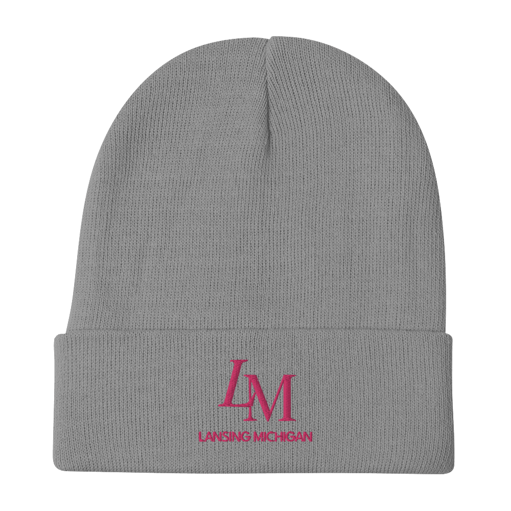 'LM Lansing Michigan' Winter Beanie (Luxury Goods Parody) | Pink Embroidery - Circumspice Michigan