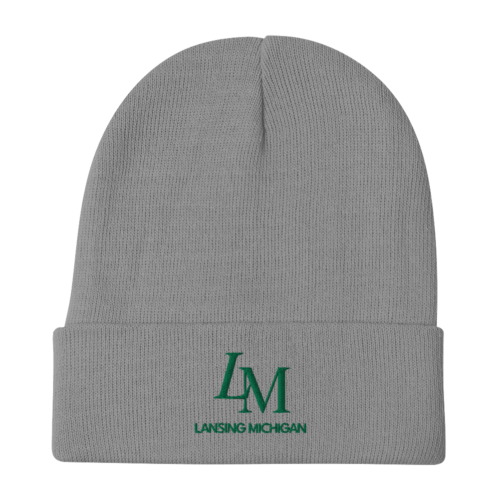 'LM Lansing Michigan' Winter Beanie (Luxury Goods Parody) | Green Embroidery - Circumspice Michigan