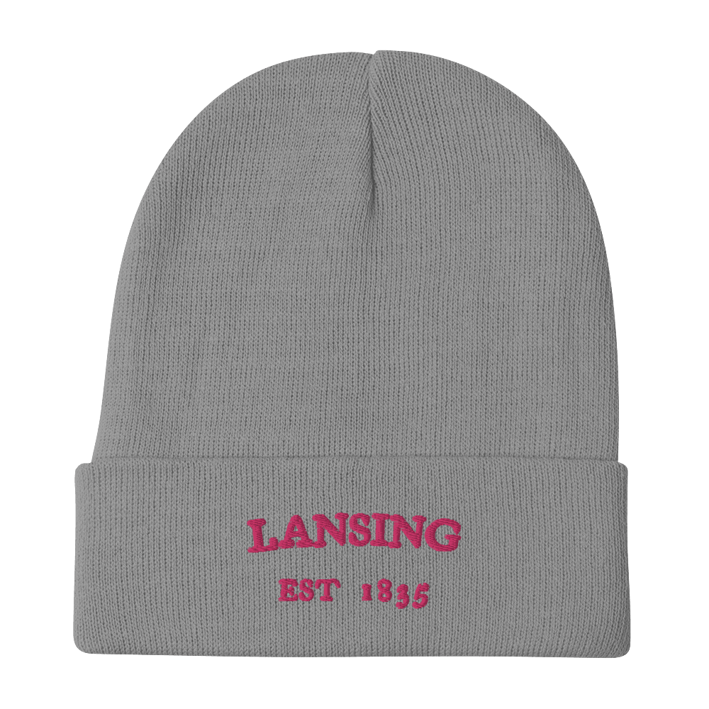 'Lansing EST 1835' Winter Beanie | Pink Embroidery - Circumspice Michigan