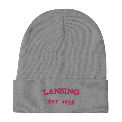 'Lansing EST 1835' Winter Beanie | Pink Embroidery - Circumspice Michigan