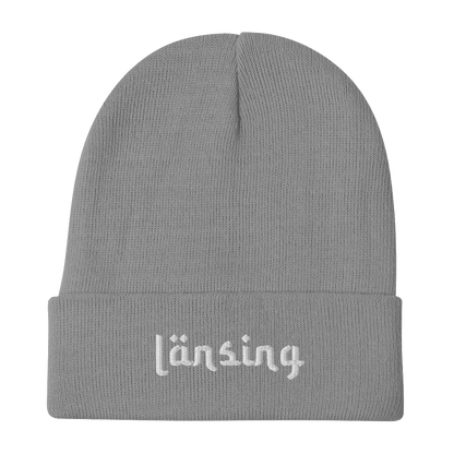 'Lansing' Winter Beanie (Arabic-Style Font) | White/Black Embroidery - Circumspice Michigan