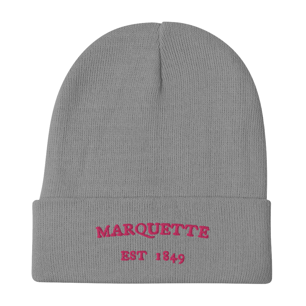 'Marquette EST 1849' Winter Beanie | Pink Embroidery - Circumspice Michigan