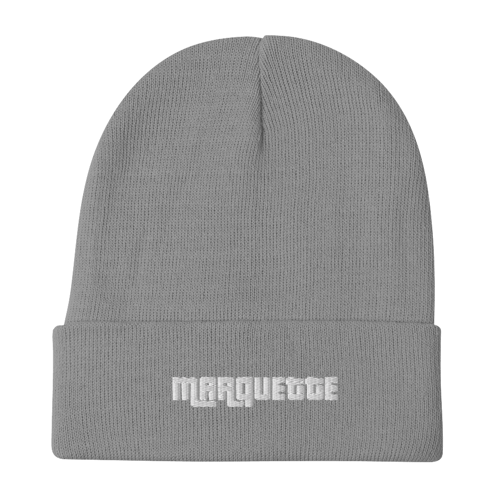 'Marquette' Winter Beanie (1970s Font) | White/Navy Embroidery - Circumspice Michigan