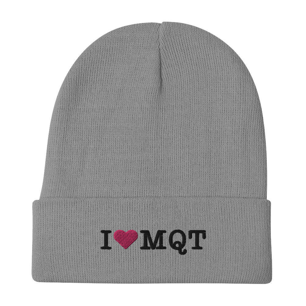 Marquette 'I ❤️ MQT' Winter Beanie | White/Black Embroidery - Circumspice Michigan