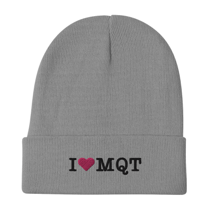 Marquette 'I ❤️ MQT' Winter Beanie | White/Black Embroidery - Circumspice Michigan