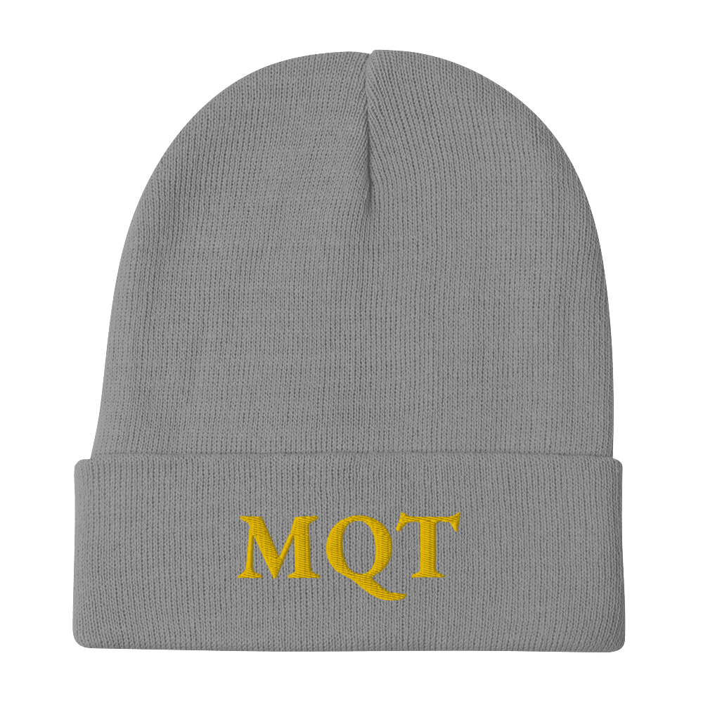 Marquette 'MQT' Winter Beanie (French Serif Font) | Gold Embroidery - Circumspice Michigan