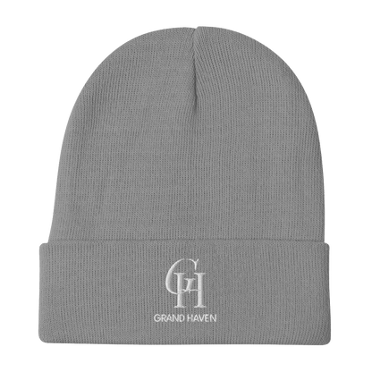 'GH Grand Haven' Winter Beanie (Luxury Goods Parody) | White Embroidery - Circumspice Michigan