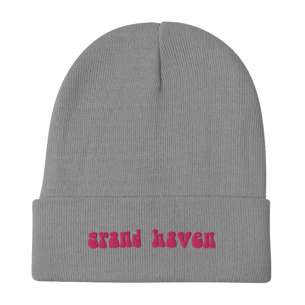 'Grand Haven' Winter Beanie (1960s Font) | Pink Embroidery - Circumspice Michigan