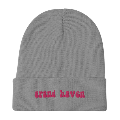 'Grand Haven' Winter Beanie (1960s Font) | Pink Embroidery - Circumspice Michigan