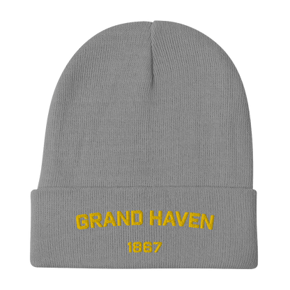 'Grand Haven 1867' Winter Beanie | Gold Embroidery - Circumspice Michigan