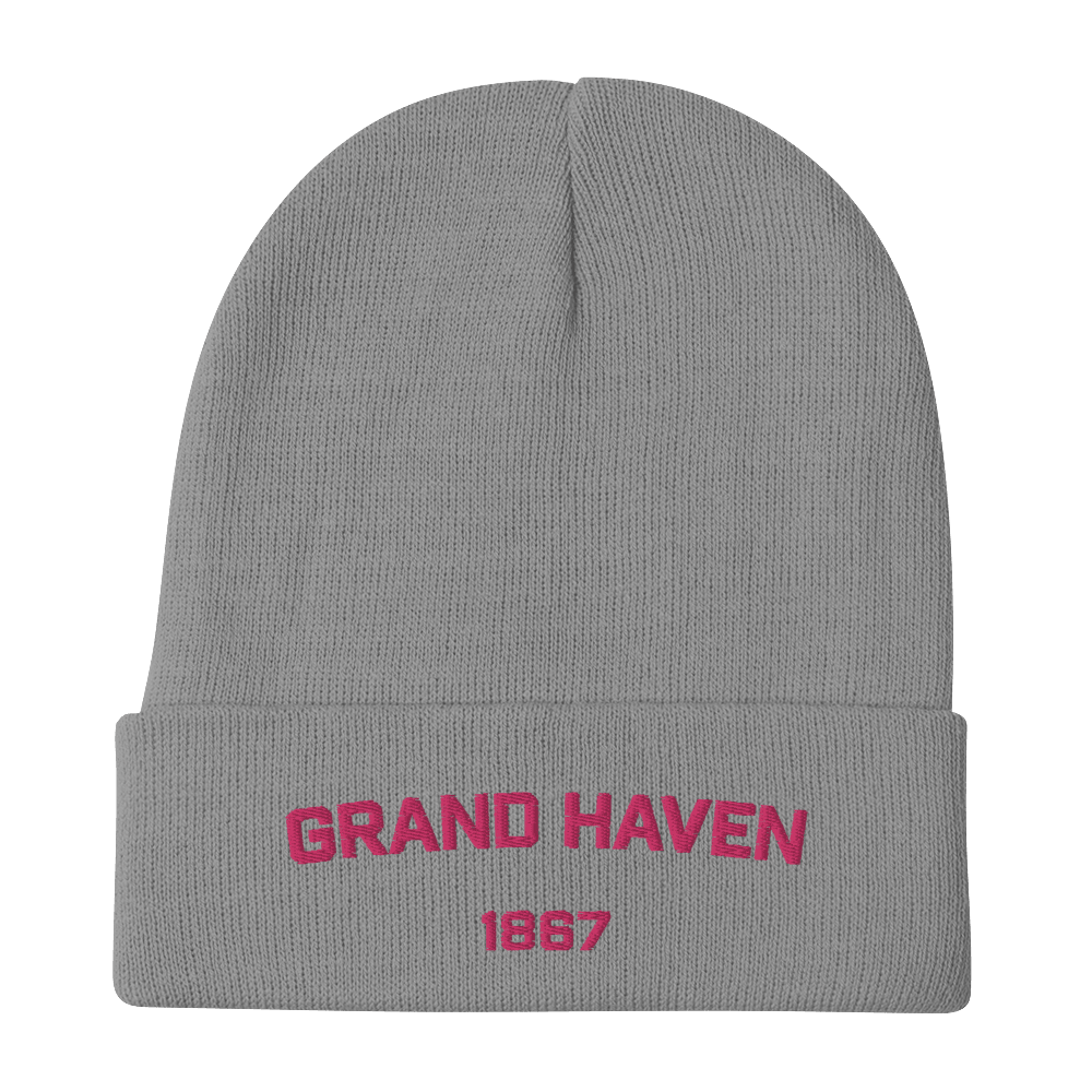 'Grand Haven 1867' Winter Beanie | Pink Embroidery - Circumspice Michigan