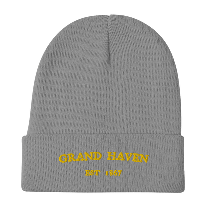 'Grand Haven EST 1867' Winter Beanie | Gold Embroidery - Circumspice Michigan