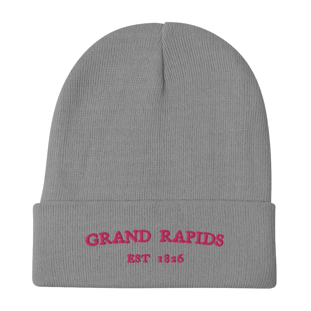 'Grand Rapids EST 1826' Winter Beanie | Pink Embroidery - Circumspice Michigan