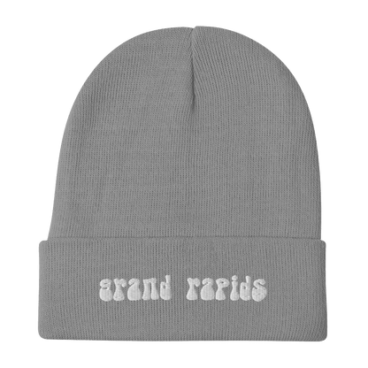 'Grand Rapids' Winter Beanie (1960s Font) | White/Black Embroidery - Circumspice Michigan