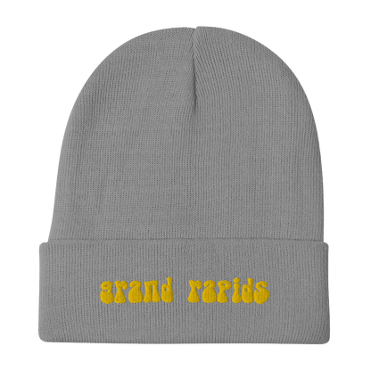 'Grand Rapids' Winter Beanie (1960s Font) | Gold Embroidery - Circumspice Michigan