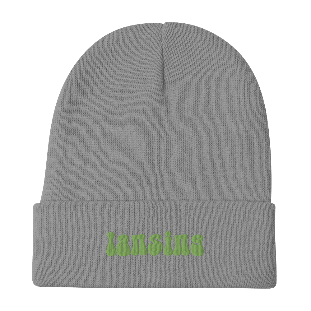 'Lansing' Winter Beanie (1960s Font) | Green Embroidery - Circumspice Michigan