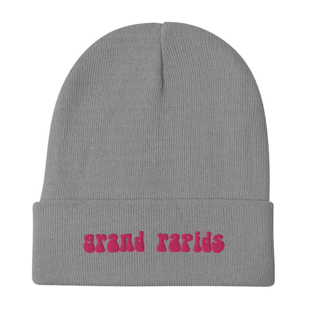 'Grand Rapids' Winter Beanie (1960s Font) | Pink Embroidery - Circumspice Michigan