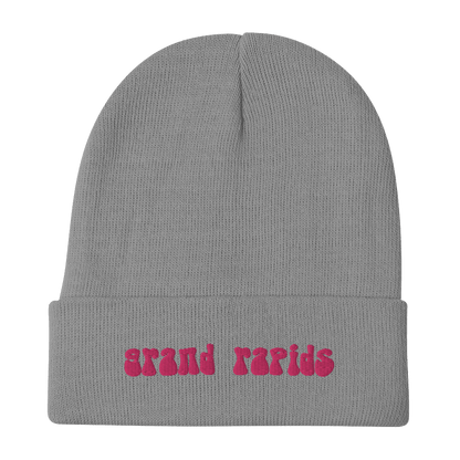 'Grand Rapids' Winter Beanie (1960s Font) | Pink Embroidery - Circumspice Michigan