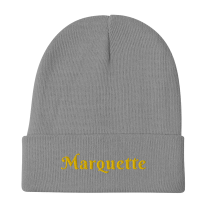 'Marquette' Winter Beanie (Swash Font) | Gold Embroidery - Circumspice Michigan