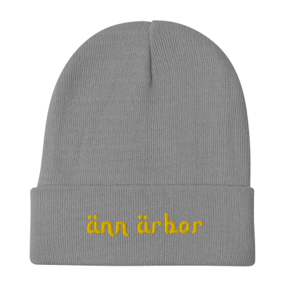 'Ann Arbor' Winter Beanie (Arabic-Style Font) l Gold Embroidery - Circumspice Michigan